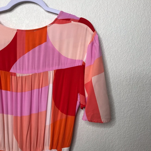 ABEL THE LABEL Ruffled Hem Flutter Sleeve Midi Dress Bright Abstract Geometric - Picture 8 of 13